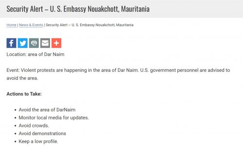 التحذير الذي نشرت السفارة الأمريكية (لقطة شاشة)